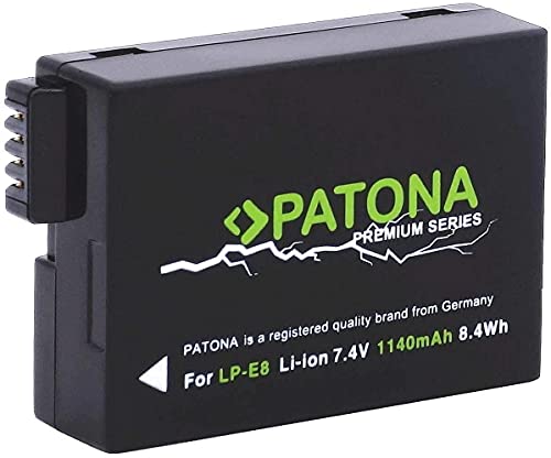 PATONA Premium Akku LP-E8 (1140mAh) mit Infochip neueste Generation 100 Prozent kompatibel mit Canon EOS 550D 600D 650D 700D von PATONA