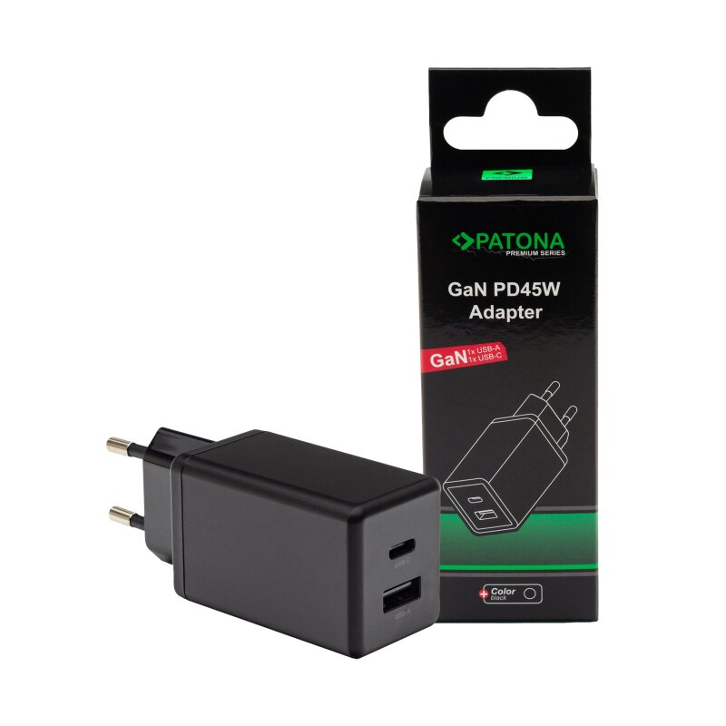 PATONA Premium GaN PD45W Adapter schwarz 1xUSB-C 1xUSB-A PATONA Premium GaN PD45W Adapter schwarz 1xUSB-C 1xUSB-A von PATONA