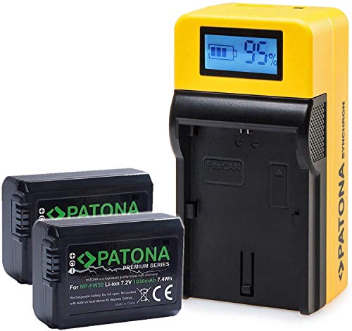 PATONA Premium NP-FW50 Akku (2X) mit Top Single Ladegerät - USB-Ausgang, zum Laden eines Drittgerätes (Smartphone usw.) von PATONA