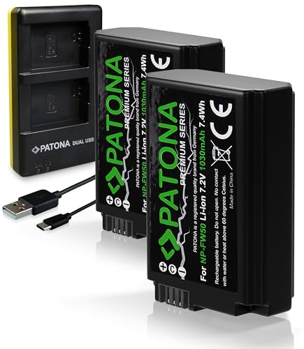PATONA USB-C Dual Ladegerät mit 2X NP-FW50 Premium Akku Kompatibel mit Sony Alpha 6000 6100 6300 6400 6500 A7 A7S A7R A7II DSC-RX10 Mark II III IV NEX-5 NEX-6 NEX-7 von PATONA