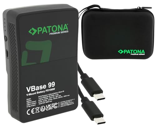 PATONA Premium V-Mount Akku VBase 99 PD100W 99Wh Li-Ion für RED ARRI Sony Blackmagic – USB-C 100W, USB-A, D-Tap, LED-Anzeige, Samsung Zellen, Hardcase, für Kamera, Laptop, Monitor, LED-Licht PATONA Premium V-Mount Akku VBase 99 PD100W 99Wh Li-Ion für RED ARRI Sony Blackmagic – USB-C 100W, USB-A, D-Tap, LED-Anzeige, Samsung Zellen, Hardcase, für Kamera, Laptop, Monitor, LED-Licht von PATONA