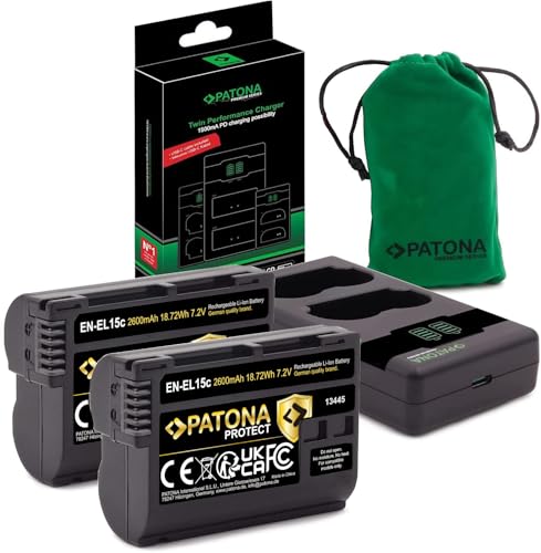 PATONA Protect EN-EL15c Kamera Akkus (2X 2600mAh) NTC-Sensor und V1 Schutzgehäuse - mit 1500mA PD Performance USB-C Ladegerät 161965 - kompatibel mit Zf Z6III usw. von PATONA