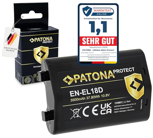 PATONA Protect EN-EL18D Akku 3500mAh / 37,8Wh kompatibel mit Nikon D4 D4s D5 D6 D810 D850 Z9 Ersatzakku mit V1 Schutzgehäuse für EN-EL18 EN EL 18 18D EL18D ENEL18D PATONA Protect EN-EL18D Akku 3500mAh / 37,8Wh kompatibel mit Nikon D4 D4s D5 D6 D810 D850 Z9 Ersatzakku mit V1 Schutzgehäuse für EN-EL18 EN EL 18 18D EL18D ENEL18D von PATONA