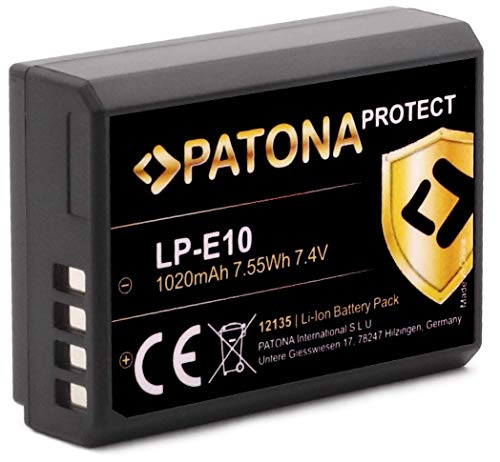 PATONA Protect LP-E10 Kamera Akku (echte 1020mAh) mit NTC Sensor und V1 Gehäuse - kompatibel mit Canon EOS 1100D 1200D 1300D 2000D 4000D von PATONA