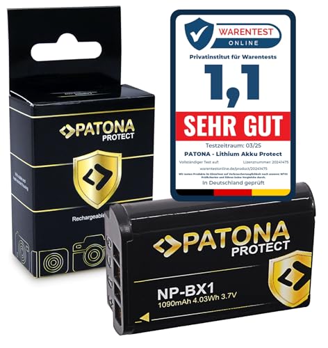 PATONA Protect NP-BX1 Akku 1090mAh Ersatzakku kompatibel mit Sony CyberShot DSC-RX1 R RX1 RX100 II III IV V VI VII M HX50 HX60 HX80 HX90 HX99 HX400V WX300 WX500 DSC-RX100 DSC-HX50 NPBX1 NP BX1 von PATONA