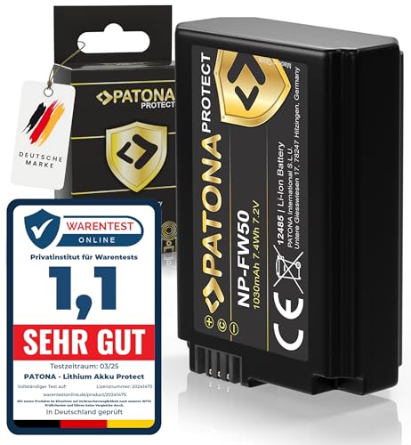 PATONA Protect NP-FW50 Akku 1030mAh Ersatzakku kompatibel mit Sony Alpha 5100 6000 6100 6300 6400 6500 7 A7 A7S A7R A7II A6000 A6300 A6400 A6500 ZV-E10 RX10 Mark II III IV NEX 3 5 6 7R 7II 7S NP FW50 PATONA Protect NP-FW50 Akku 1030mAh Ersatzakku kompatibel mit Sony Alpha 5100 6000 6100 6300 6400 6500 7 A7 A7S A7R A7II A6000 A6300 A6400 A6500 ZV-E10 RX10 Mark II III IV NEX 3 5 6 7R 7II 7S NP FW50 von PATONA