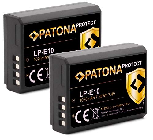 PATONA Protect V1 LP-E10 Kamera Akku Pack (echte 1020mAh) mit NTC Sensor und V1 Gehäuse - Kompatibel mit Canon EOS 1100D 1200D 1300D 2000D 4000D von PATONA