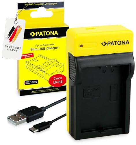 PATONA Slim USB Ladegerät für LP-E5 LPE5 Akkus Kompatibel mit Canon LP E5 EOS 450D 500D 1000D EOS Rebel XS XSi T1i EOS Kiss X2 X3 F Kamera, mit USB-A auf USB-C Kabel von PATONA