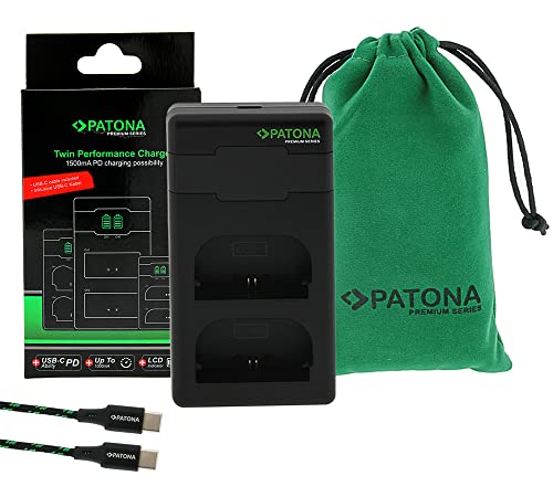 PATONA USB-C Power Ladegerät PD Performance (bis zu 1500mA) Kompatibel mit Canon LP-E6NH LP-E6N LP-E6 Akkus, Twin Charger mit LCD Anzeige von PATONA