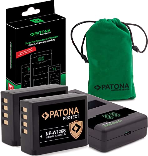 PATONA V1 Protect 2X Akku NP-W126s (1140 mAh) inkl. NTC-Sensor und V1 Gehäuse - mit PD Performance USB Ladegerät 161957 (max. 1000 mA) - X-M5 X-S10 X-T50 usw. von PATONA