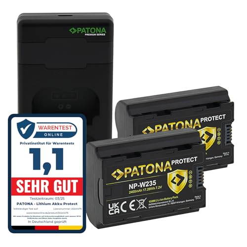 PATONA 2X Protect Akku NP-W235 mit Ladegerät PD Performance kompatibel mit Fuji Fujifilm GFX-50s II GFX-100S GFX100 II X-H2 X-H2S X-S20 X-T4 X-T5 GFX 50 100 100S GFX50 XH2 XH2S XS20 XT4 XT5 von PATONA