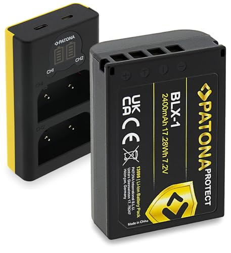 PATONA V1 Protect Akku BLX-1 (2400mAh) inkl. NTC-Sensor und V1 Gehäuse - mit USB LCD Ladegerät (1713) von PATONA