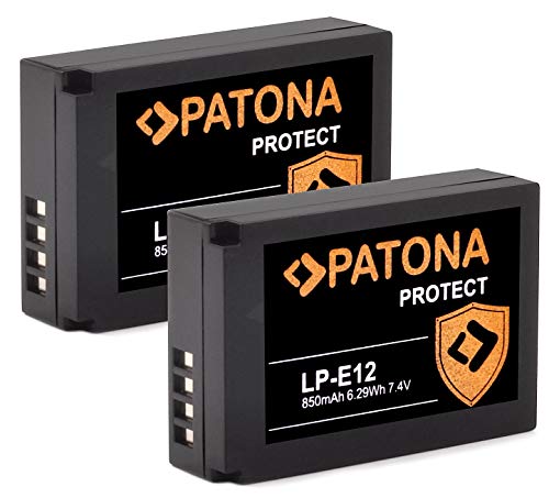 PATONA V1 Protect LP-E12 Akkus (2X 850mAh) mit NTC-Sensor und V1 Gehäuse - KOMATIBEL mit Canon EOS 100D M M10 M50 M100 M200 PowerShot SX70 HS von PATONA