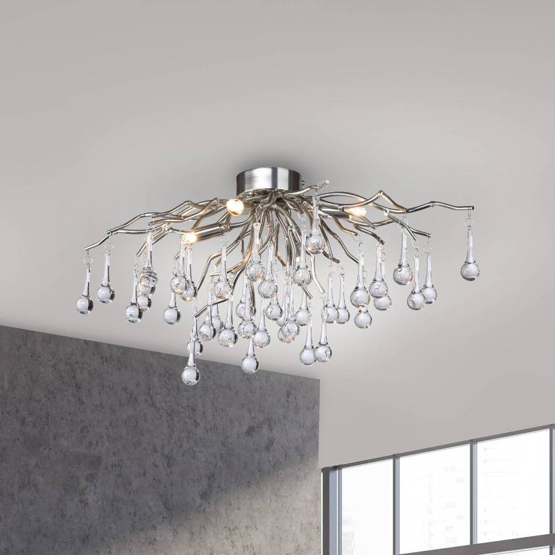 Paul Neuhaus Deckenleuchte Icicle, Glasbehang, 4-fl., silber von PAUL NEUHAUS