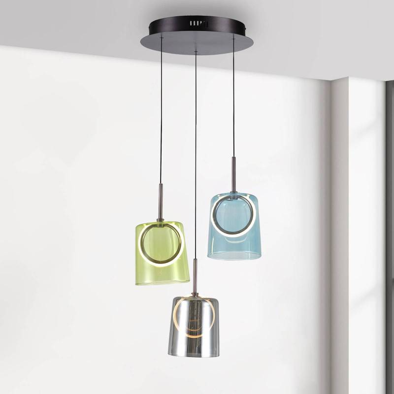 Paul Neuhaus LED-Pendellampe Zula, Ø 40 cm, bunt, 3-flg. von PAUL NEUHAUS