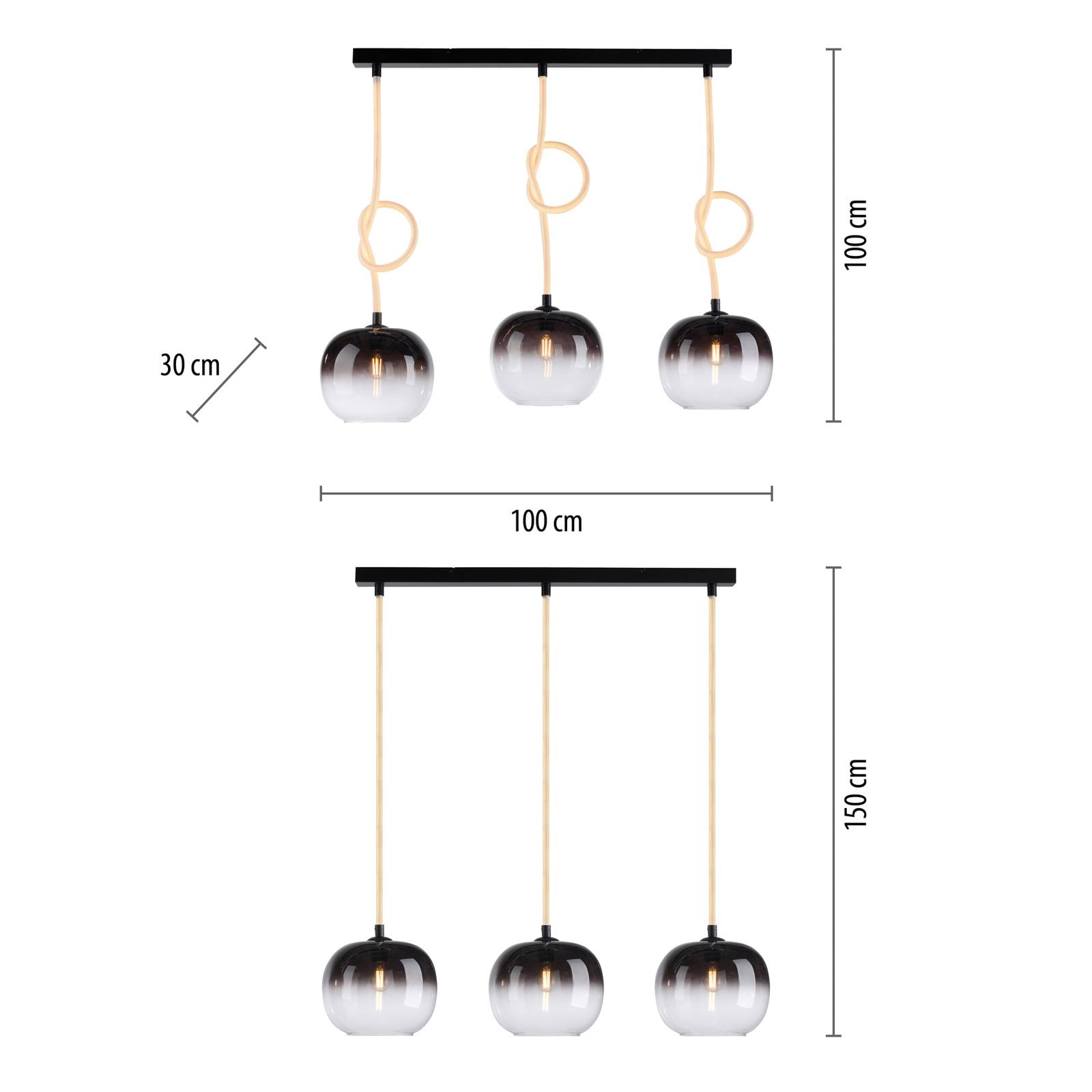 Pendelleuchte Luma aus Glas, dreiflammig von PAUL NEUHAUS