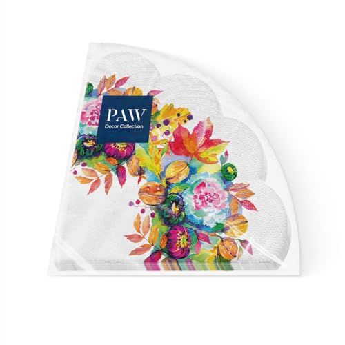 PAW - Servietten 3-lagig (32 cm Durchmesser) I 12 Stück I Geburtstag, Partys, Meetings I Herbst Tischdekoration I Runde Seidenservietten - Blätter Blumenstrauß I Power Of Autumn von PAW Decor Collection