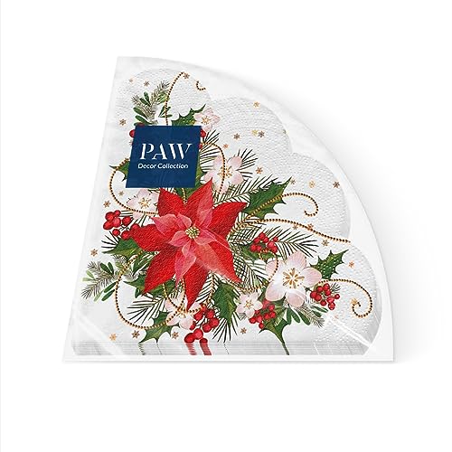 PAW - Servietten 3-lagig (32 cm Durchmesser) I 12 Stück I Perfekt für Weihnachten, Winter, Feiertage I Heiligabend Tischdekoration I Runde Seidenservietten - Weihnachtsstern I Poinsettia Composition von PAW Decor Collection