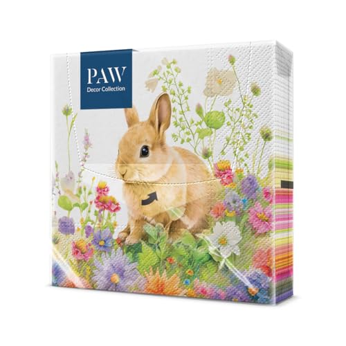 PAW - Servietten 3-lagig (33 x 33 cm) | 20 Stück | Perfekt für Ostern, Partys, Frühling und Feiern | Tischdeko Osterfeier Bunte Papierservietten - Häschen Hasen | Spring Morning von PAW Decor Collection