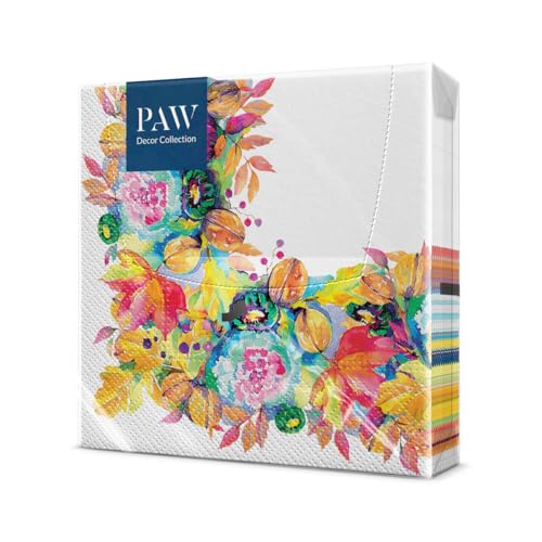 PAW - Servietten 3-lagig (33 x 33 cm) I 20 Stück I Perfekt für Geburtstag, Partys, Meetings I Herbst Tischdekoration I Bunte Papierservietten - Blätter Blumenstrauß Aquarelle I Power Of Autumn von PAW Decor Collection