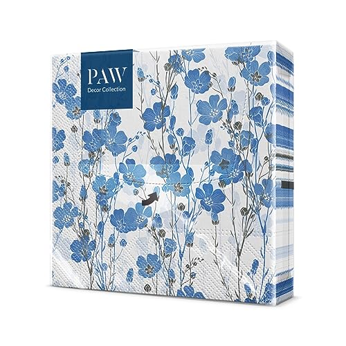 PAW - Servietten 3-lagig (33 x 33 cm) I 20 Stück I Perfekt für Geburtstage, Partys, Hochzeiten, Kommunion und Feiern I Papierservietten Bunt - Blumen, Frühling, Sommer, Wiese I Farbe: Flax Plants von PAW Decor Collection
