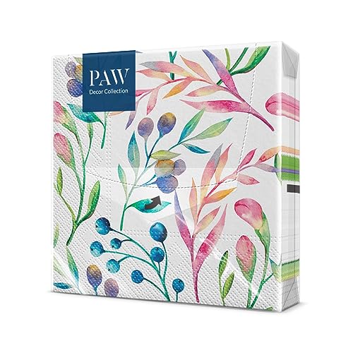 PAW - Servietten 3-lagig (33 x 33 cm) I 20 Stück I Perfekt für Geburtstage, Partys, Hochzeiten, Kommunion und Feiern I Papierservietten Bunt - Blumen, Mehrfarbig I Farbe: Multicolored Flowers von PAW Decor Collection