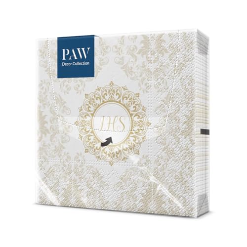 PAW - Servietten 3-lagig (33 x 33 cm) | 20 Stück | Perfekt für Kommunion, Konfirmation, Taufe | Ideal für Jungen & Mädchen | Tischdeko Elegante Papierservietten - IHS-Symbol | IHS Ornament von PAW Decor Collection