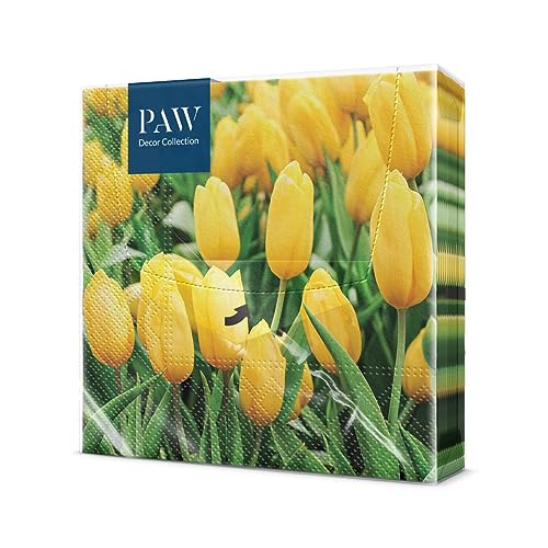PAW - Servietten 3-lagig (33 x 33 cm) I 20 Stück I Perfekt für Geburtstage, Partys, Hochzeiten, Kommunion und Feiern I Papierservietten Bunt - Garten, Frühling, Ostern I Farbe: Tulips Field von PAW Decor Collection