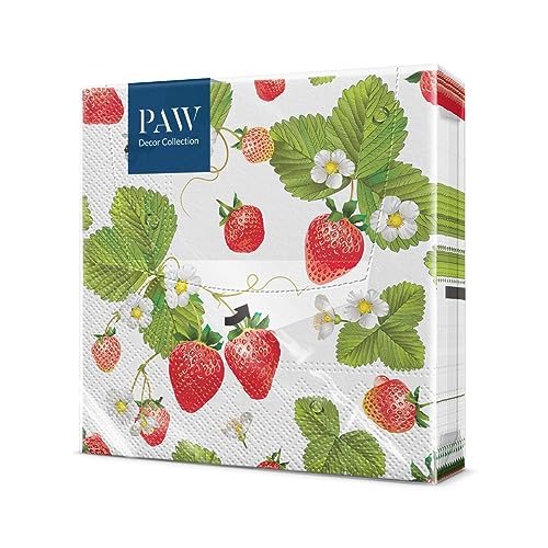 PAW - Servietten 3-lagig (33 x 33 cm) I 20 Stück I Perfekt für Geburtstage, Partys, Hochzeiten, Kommunion und Feiern I Papierservietten Bunt - Obst, Erdbeere I strawberries with bees von PAW Decor Collection