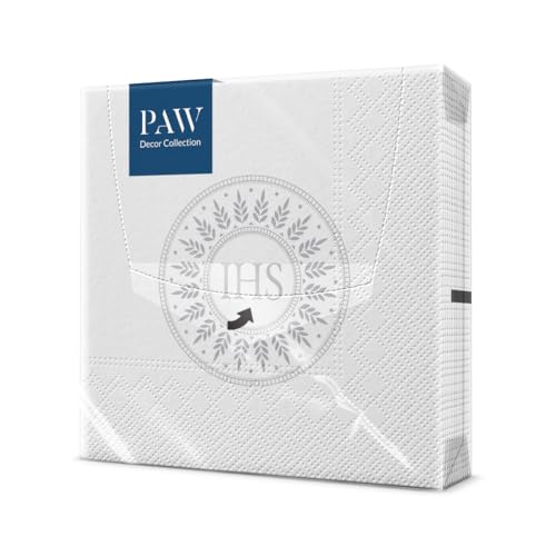 PAW - Servietten 3-lagig (33 x 33 cm) | 20 Stück | Perfekt für Kommunion, Konfirmation, Taufe | Ideal für Jungen & Mädchen | Tischdeko Elegante Papierservietten - IHS-Silber | Blessed Time silver von PAW Decor Collection