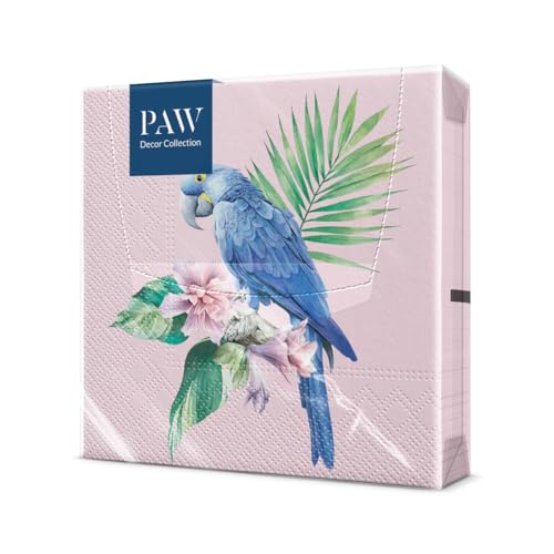 PAW - Servietten 3-lagig (33 x 33 cm) I 20 Stück I Perfekt für Geburtstage, Partys, Hochzeiten, Kommunion und Feiern I Tischdeko Bunte Papierservietten - Exotischer Papagei Fauna I Exotic Birds von PAW Decor Collection