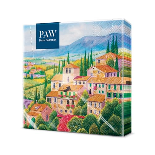 PAW - Servietten 3-lagig (33 x 33 cm) I 20 Stück I Perfekt für Geburtstage, Partys, Hochzeiten, Kommunion und Feiern I Tischdeko Bunte Papierservietten - Italienische Landschaft I Italian Countryside von PAW Decor Collection