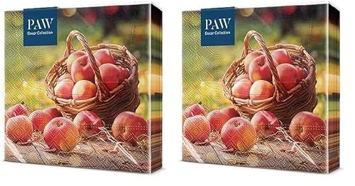 PAW - Servietten 3-lagig (33 x 33 cm) I 20 Stück I Perfekt für Geburtstage, Partys, Meetings I Herbst Tischdekoration I Bunte Papierservietten - Apfel Korb Herbstgarten I Autumn Apples (Packung mit 2) von PAW Decor Collection