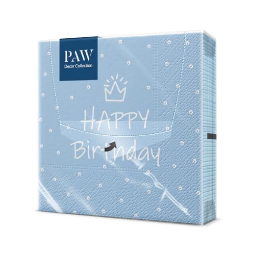 PAW - Servietten 3-lagig (33 x 33 cm) I 20 Stück I Perfekt für Partys, Geburtstage, Feiern I Geburtstag Tischdeko - Bunte Papierservietten mit Motiv - Blau Happy Birthday I Special Day light pink von PAW Decor Collection