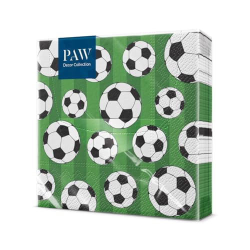 PAW - Servietten 3-lagig (33 x 33 cm) I 20 Stück I Perfekt für Partys, Geburtstage, Feiern I Kinderparty Tischdeko - Bunte Papierservietten mit Motiv - Fußball I Soccer Ball von PAW Decor Collection