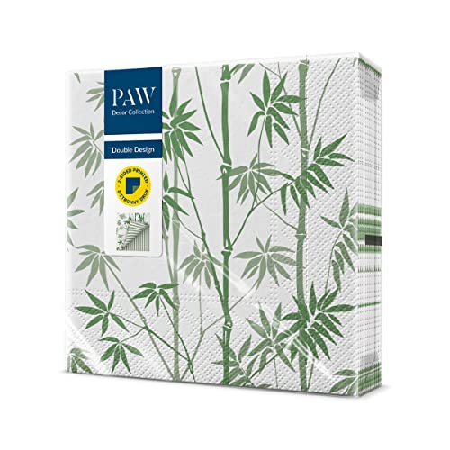 PAW - Servietten 3-lagig (33 x 33 cm) I 20 Stück I Perfekt für Geburtstage, Partys, Hochzeiten, Kommunion und Feiern I Papierservietten Beidseitig Bedruckt I Bambus, Grün, Streifen I Bamboo Forest von PAW Decor Collection