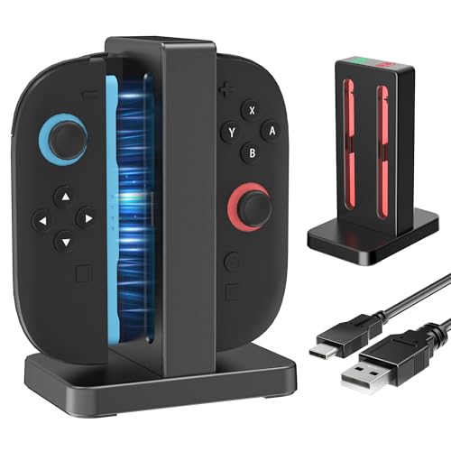 PAWDIARY 4 in 1 Ladestation Kompatibel mit Nintendo Switch 2 (2025 Release) für Joycon Controller, Magnetisches Design Switch Ladestation Ständer (Schwarz) von PAWDIARY