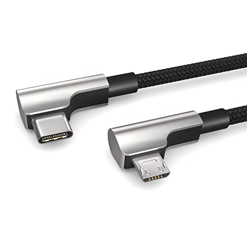 PAXO 0,15m Micro USB auf USB C, OTG Kabel, lädt USB Typ C Geräte, Winkelstecker, Datenkabel, Ladekabel, USB 2.0 von PAXO