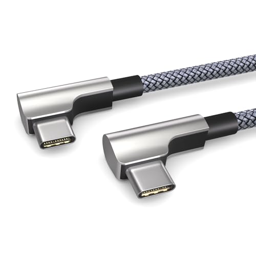 PAXO 0,5m Ladekabel, 3A, USB C auf USB C Kabel, USB 2.0, elegante Winkelstecker, besonders flexibler Stoffmantel in Silber von PAXO