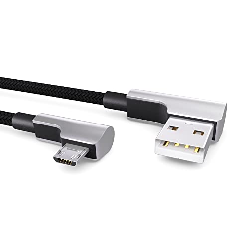 PAXO 1m Nylon Micro USB Kabel schwarz, 90 Grad Winkelstecker, USB auf Mikro USB Ladekabel, Datenkabel, Ladekabel, USB 2.0 von PAXO
