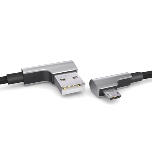 PAXO 1m Nylon Micro USB Kabel schwarz, 90 Grad Winkelstecker, USB auf Mikro USB Ladekabel, Datenkabel, Ladekabel, USB 2.0 von PAXO