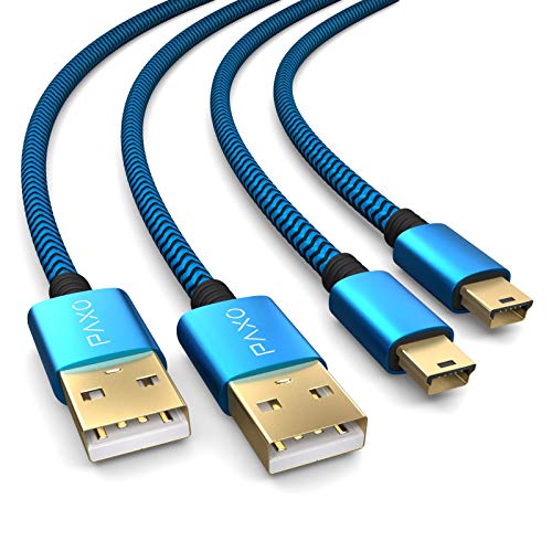 PAXO 2 x 4m Ladekabel für PS3 Controller, USB auf Mini USB Kabel lang, geflochtene Kabel (braided), vergoldet, blau/schwarz von PAXO