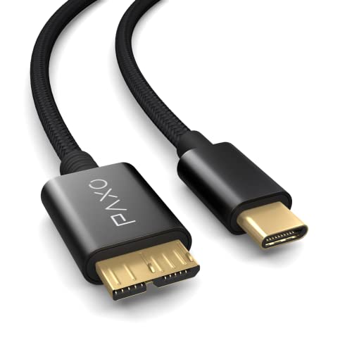 PAXO 2m Nylon USB C-MICRO USB 3.1 (USB 3.0) Festplattenkabel, 5Gbit/s, USB HDD Kabel, Datenkabel, Ladekabel schwarz, USB C Stecker auf Micro B Stecker von PAXO