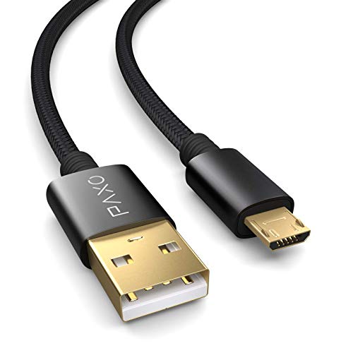 PAXO 3m Micro USB Kabel | USB A auf Micro-B Stecker | Daten- & Ladekabel für Bluetooth-Kopfhörer, Powerbanks, Lautsprecher, E-Zigaretten & mehr,schwarz von PAXO