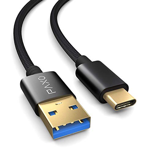 PAXO USB C Kabel 1m, 10 Gbit/s (1,25 GByte/s), USB 3.2 Gen2 (3.0, 3.1), USB Typ C Ladekabel und Datenkabel, schwarz von PAXO