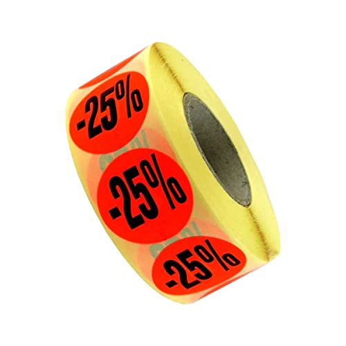 Aktionsetiketten "-25%", selbstklebend permanent (festklebend), 32mm rund, Rolle = 1.000 Etiketten, leuchtrot von PB-Onlinehandel