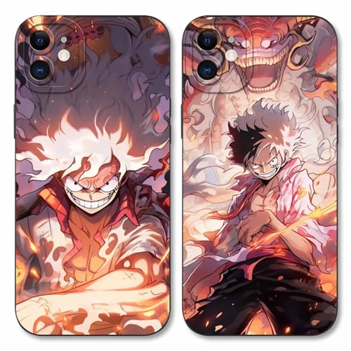 2 Stück Handyhülle für Apple iPhone 11 Hülle 6.1'' Anime One Piece Luffy Zoro Gear 5 Sun God Nika Muster Design Manga Mode Case Kameraschutz Schutzhülle Stoßfest TPU Silikon Weich Ultra Dünn Schwarz3 von PBNDJVG