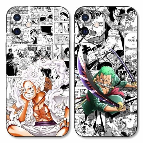 2 Stück Handyhülle für Apple iPhone 12 Mini Hülle 5.4'' Anime Luffy Zoro Gear 5 Sun God Nika Muster Design Manga Case Kameraschutz Schutzhülle Stoßfest TPU Silikon Weich Ultra Dünn Schwarz2 von PBNDJVG