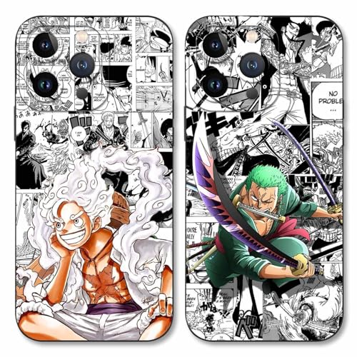 2 Stück Handyhülle für Apple iPhone 13 Pro Hülle 6.1'' Anime Luffy Zoro Gear 5 Sun God Nika Muster Design Manga Case Kameraschutz Schutzhülle Stoßfest TPU Silikon Weich Ultra Dünn Schwarz2 von PBNDJVG