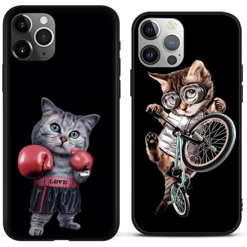 2 Stück Handyhülle für Apple iPhone 15 PRO MAX 6.7 " Hülle, Ultra Dünn Silikon Schwarz Case Stoßfeste Schutzhülle mit Niedlich Katze Muster Design, Kratzfest Bumper Cover Case für iPhone 15 PRO MAX von PBNDJVG